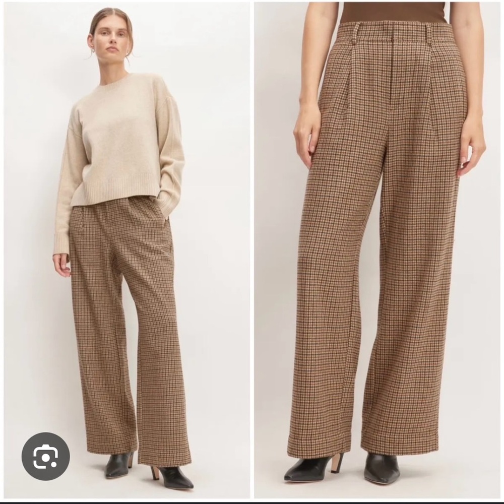 Everlane Re-Wool way-high drape pant in camel houndstooth